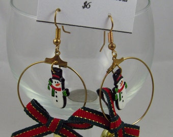 Earrings - Snowman and bell on a ring