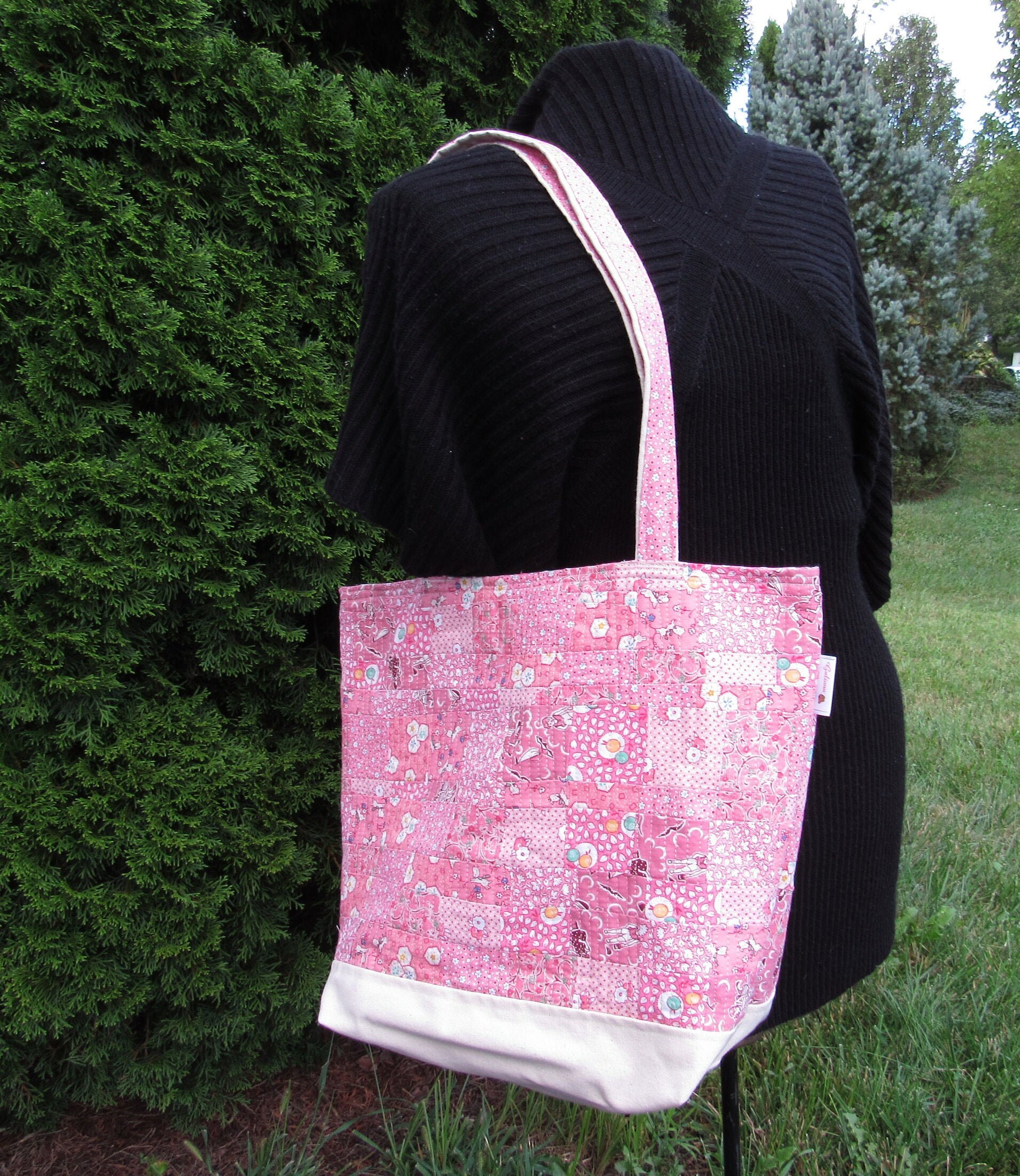 Large Quilted Tote Bag fully lined and with inside pockets Etsy