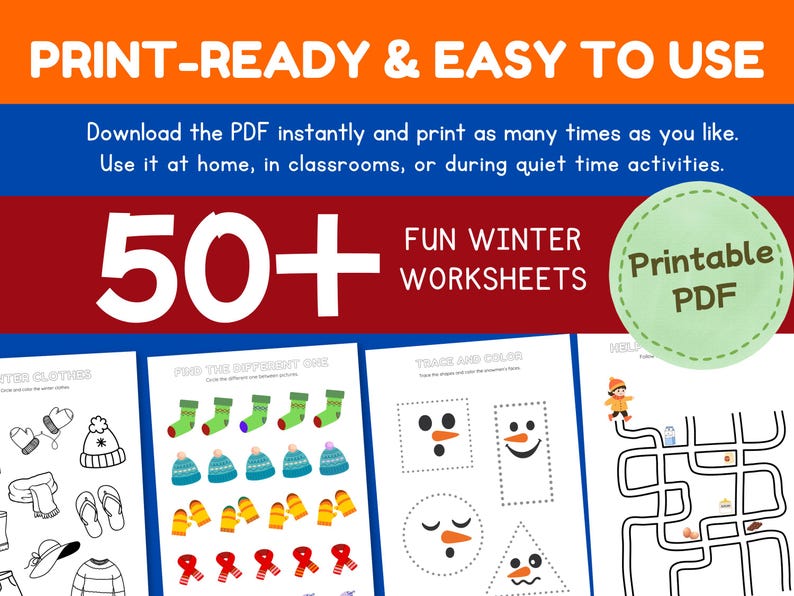 Winter Activity Pack for Kids | 50+ Printable Worksheets for Toddlers ...