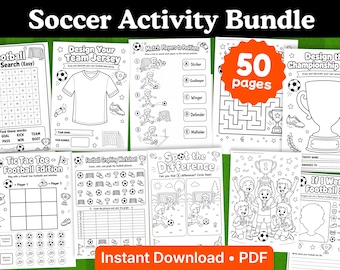 Fußball-Aktivitäten-Paket für Kinder | Fußball Arbeitsblätter zum ausdrucken | WM Partyspiele, Malvorlagen, Labyrinthe, Design Aktivitäten PDF