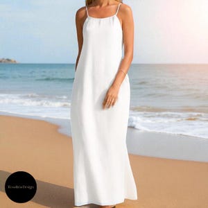 Summer Linen Maxi Dress, Loose Linen Dress, Sleeveless Dress, Dress With Pockets, Spaghetti Strap dress- A Line dress, Long Linen Dress
