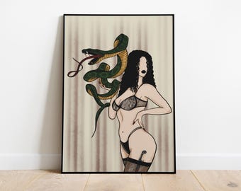 Impressão digital da mulher-cobra fatal: Arte de parede gótica feminina sombria