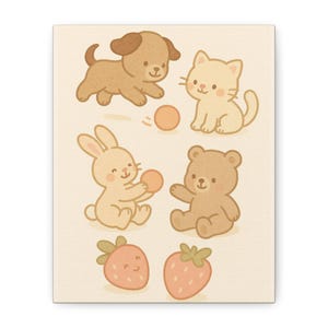 Cute Animal Friends Canvas Wall Art, Kids Room Decor, Nursery Wall Art, Playroom Decoration, Gift for Animal Lovers