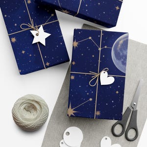 Celestial Wrapping Paper, Moon & Star Gift Wrap with Constellations, Cosmic Astrology Packaging