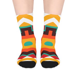 Vibrant Geometric Mid-Length Socks - Fun Patterned Socks, Unique Gift, Cozy Footwear, Casual Style, Festival Wear