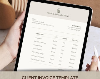 Interior Designer Rechnungsvorlage | Kundenrechnungsvorlage | Bearbeitbarer Geldschein | Canva Vorlage (Digitaler Download)