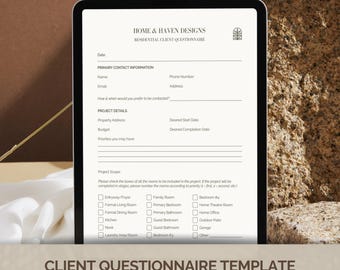 Interior Design Kundenfragebogen | Interior Design Kundenaufnahme Form | Bearbeitbare Vorlage | Canva Vorlage | Digitaler Download