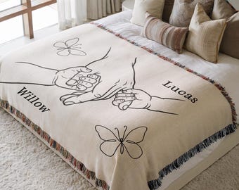 Personalized Mama Blanket with Kids Names, Mothers day Group Gift, Floral Sentimental Gift Mom Birthday Gift, Mom of Two