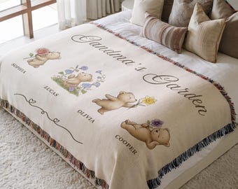 Personalized Grandma's Garden Blanket, Birth Flower Gift From Grandkids, Group Gift , Keepsake Blanket, Nana Blanket with Kids Names