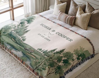 Personalized Golf Couples Blanket with Names, Custom Golf Gift for Couples, Engagement Gift, Wedding Gift, Cotton Anniversary Gift