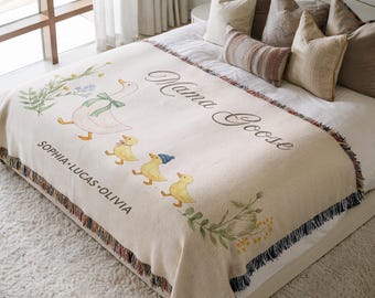 Personalized Silly Goose Blanket for Mom with Kids Names, Mothers day Gift, Floral Sentimental Gift Mom Birthday Gift, Custom Family Blanket