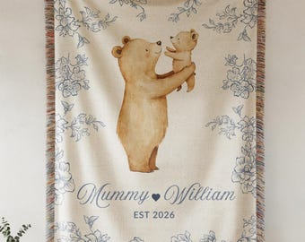Personalized Mama Bear Banket with Kids Names, First Mothers day Gift, Floral Sentimental Gift Mom Birthday Gift, Custom Family Blanket
