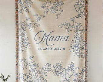 Personalized Blanket for Mom with Kids Names, Mothers day Gift, Floral Sentimental Gift Mom Birthday Gift, Custom Family Blanket