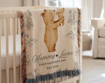 Personalized Blanket for Mom, First Mothers day Gift, Teddy Bear Blanket, Girl and Boy, Floral Sentimental Gift Mom, Nursery Blanket