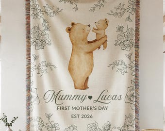Personalized Blanket for Mom, First Mothers day Gift, Teddy Bear Blanket, Floral Sentimental Gift Mom Birthday Gift, Custom Family Blanket