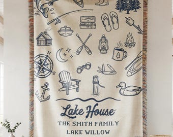 Personalized Family Name Lake House Blanket, Custom Lake House Throw, Cabin Decor, Housewarming Gift