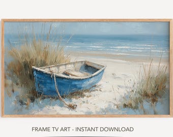 Sommer Rahmen Tv Art Samsung Rahmen Tv Kunst Abstraktes Ozeanboot Weich Blau Seelandschaft Strand Gemälde Tv Art Strukturierter Bildschirm