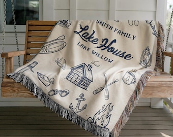 Custom Lake House Blanket, Personalized Family Name Lake House Throw, Cabin Blanket, Lake House Decor, Cottage Blanket, Beach house