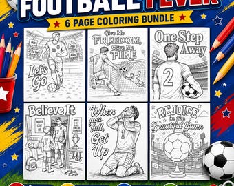 Fußballfieber: Ausmalbilder-Paket | 6 druckbare PDF-Ausmalbilder | Sofortiger digitaler Download | Für Kinder und Erwachsene