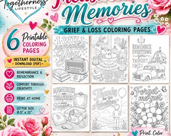 Ricordi preziosi - Pagine da colorare su dolore e perdita / Pacchetto stampabile a tema commemorazione / Pagine da colorare per adulti / Download immediato in PDF