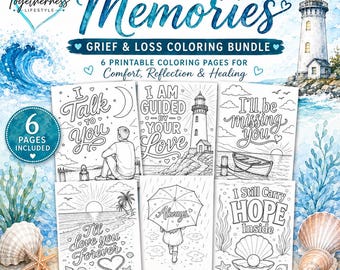Oceano di Ricordi - Pagine da colorare su dolore e perdita / Pacchetto stampabile a tema acqua / Pagine da colorare per adulti / Download immediato in PDF
