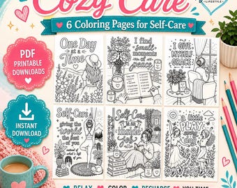 Disegni da colorare a tema "Cura di sé" / Pacchetto stampabile a tema benessere / Disegni da colorare per adulti / Download immediato in PDF