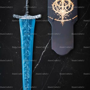 Handgefertigte Dark Moon Zweihänder Replik | Vollmetall Elden Ring inspiriert Mondschein Schwert | Fantasy Mittelalterliches Deko-Schwert | Geschenk für Ihn Dark Moon With W/M
