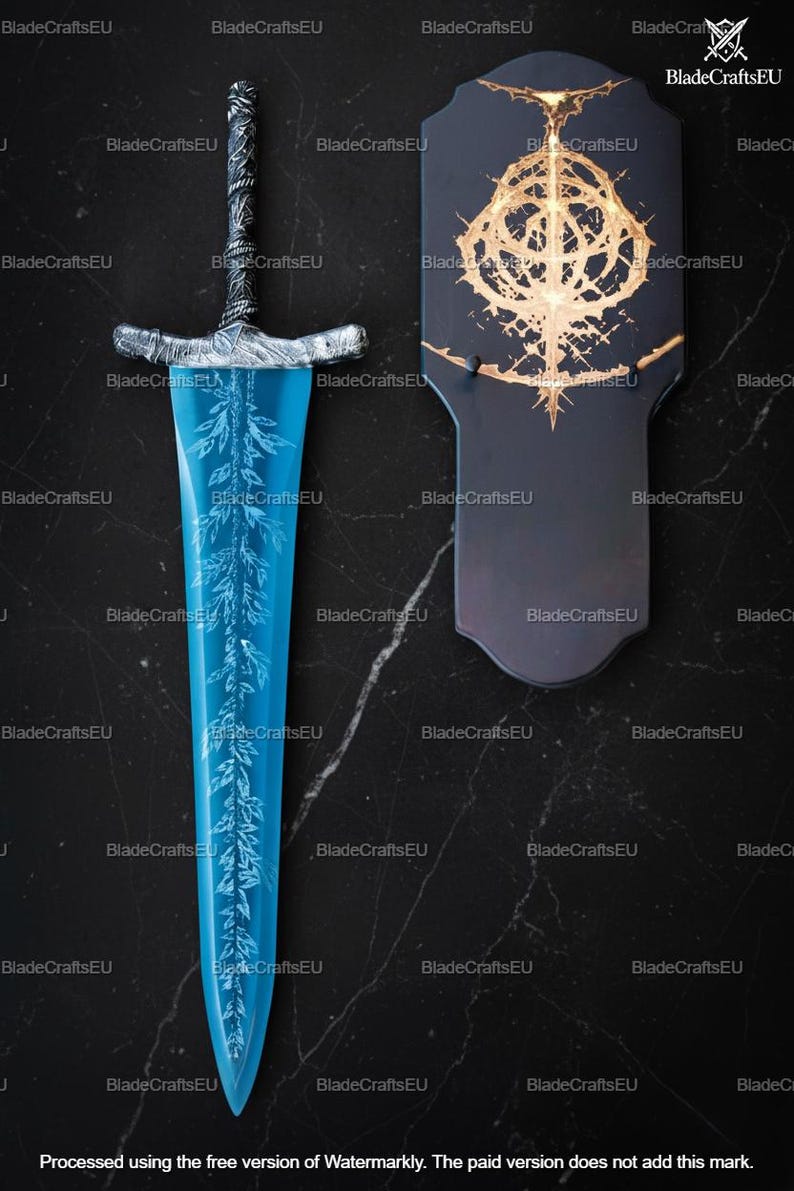 Handgefertigte Dark Moon Zweihänder Replik | Vollmetall Elden Ring inspiriert Mondschein Schwert | Fantasy Mittelalterliches Deko-Schwert | Geschenk für Ihn Dark Moon With W/M