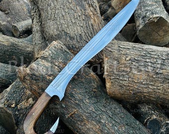 Handgefertigtes griechisches Kopis-Schwert aus 5160 Stahl, Full Tang-Klinge, Palisander-Griff, Lederscheide