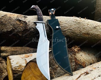 Handgemaakt kukri-mes van koolstofstaal: handvat van palissander, leren schede