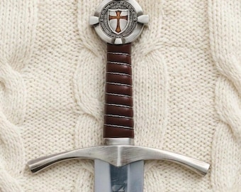 Handgesmeed koolstofstaal replica tempelierszwaard met leren schede, cadeau voor hem