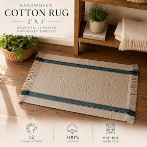 Amish Handwoven Cotton Rug, 100% Washable Cotton, Farmhouse Style