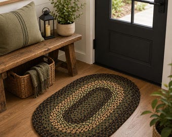 Handmade Braided Olefin Rug, #Camo, Green, Brown, Black, (NOT Jute), USA Made