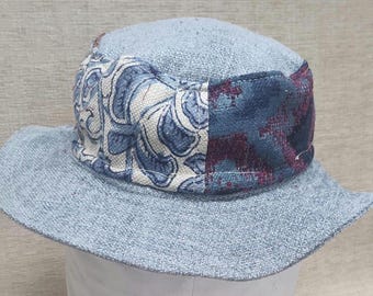 Upcycled Fabric Bucket Hat, Handmade Patchwork Hat in Light Denim Blue, One of a Kind