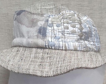 One-of-a-kind Bucket Hat, Handmade Patchwork Hat in Beige Tan