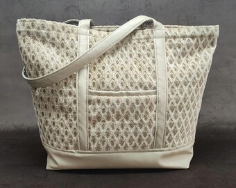 Velvet Tote Bag | Champagne Taste – Cut Velvet & Linen-Look Faux Leather Tote | Upcycled Upholstery Carryall