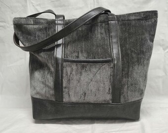 Velvet Tote Bag — Velvet Noir, Black Upcycled Upholstery Carryall, Quiet Sophistication