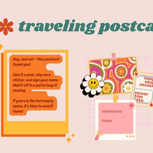 Traveling Postcard + Stickers | Retro Mail Art | Snail Mail | Send It, Pass It On