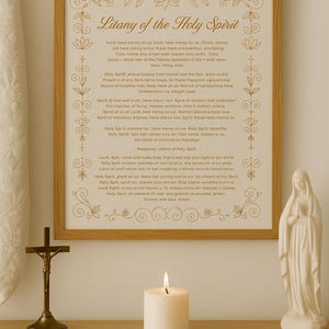 Litany of the Holy Spirit | Catholic Prayer Wall Art Brown | Printable Digital Download (8x10in)