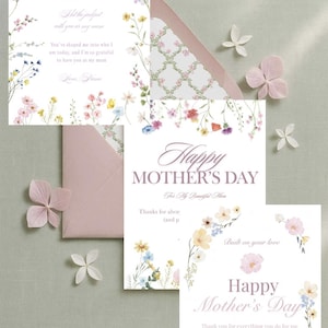 Floral Mother's Day Cards, Soft Feminine Designs, Editable Canva Template (Digital Download)