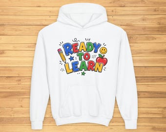 Bluza z kapturem Ready to Learn Back to School, młodzieżowa bluza, prezent dla ucznia, odzież szkolna, przytulny sweter dla dzieci, moda jesienna