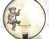 Vintage 1930s Stella tenor Banjo Bear Painted On A 4 string with open back