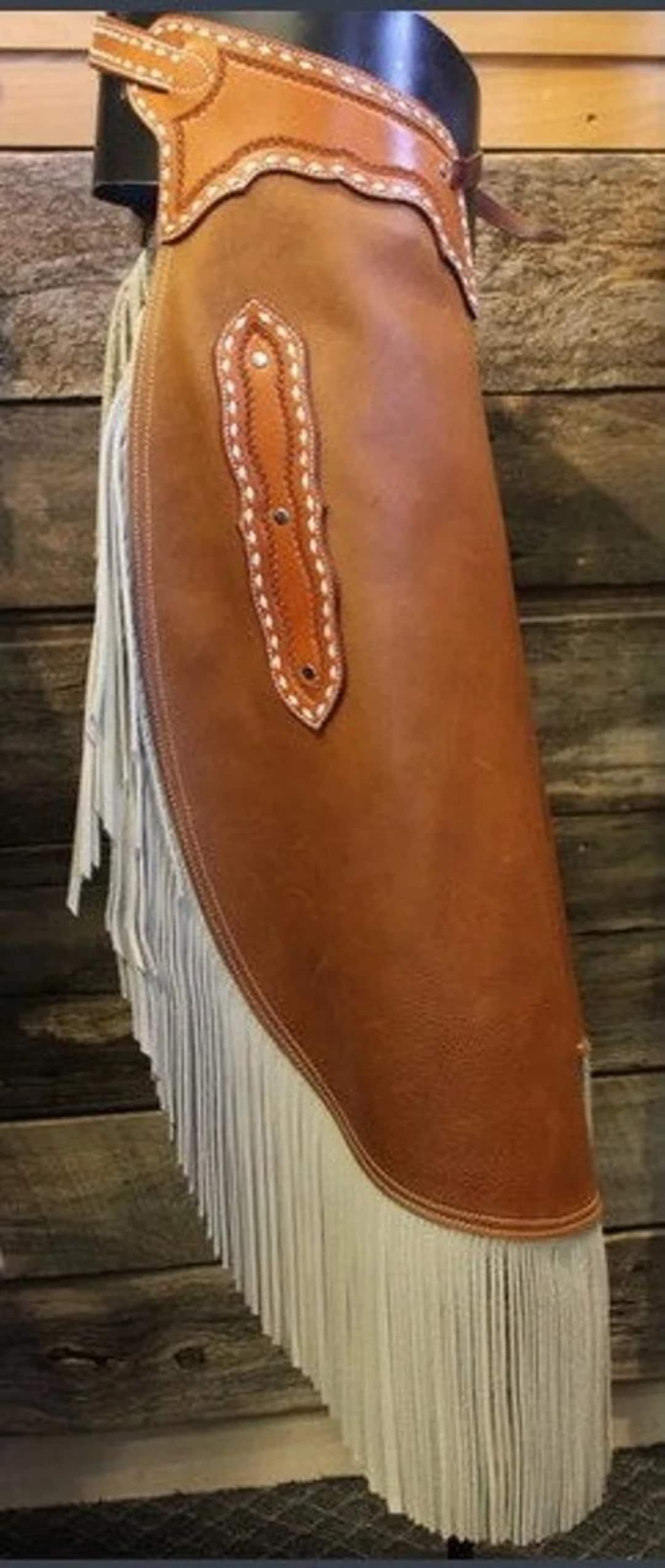 Native Chaps Men's Handmade Suede Leather Chaps: Men's Western Fringed Riding Pants ...