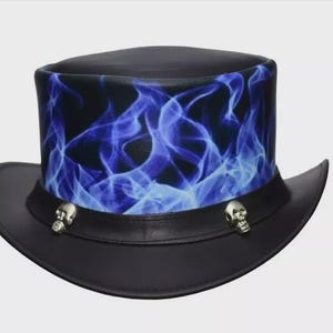 Handcrafted Black Leather Top Hat: Crocodile Embossed Band, Steampunk Gothic Style