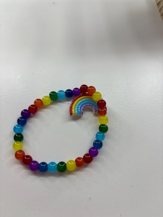 小さなガラスビーズのレインボーブレスレット ガラスビーズ