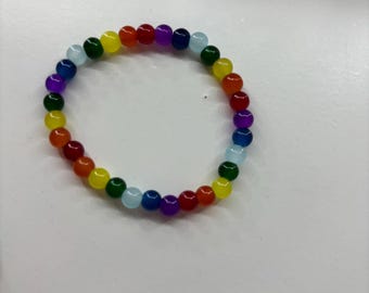 Rainbow Pride Glass Bead Bracelet: Handmade