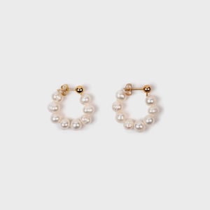 Gold Pearl Hoop Earrings, Dainty Drop Earrings, Handmade Delicate Earrings, Freshwater Pearl Fashion Earrings, Bridal Hoop Earrings