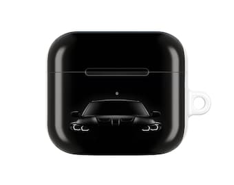 Zwart AirPod-hoesje voor sportwagen | Gestroomlijnde koplamp vooraanzicht