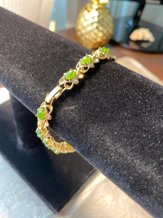 ヴィンテージ ゴールド トーン グリーン カボション ブレスレット 