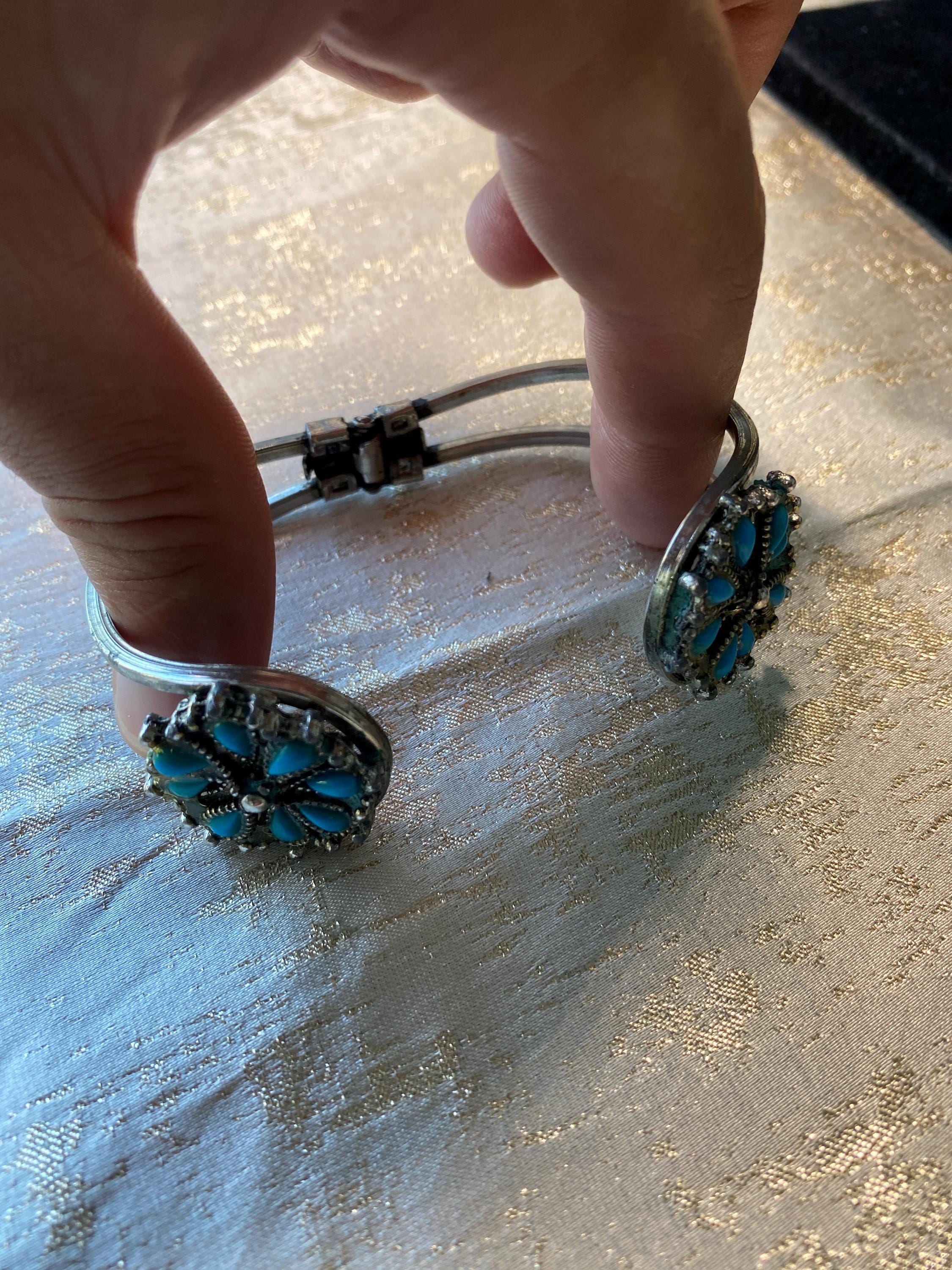 Bracelet Manchette Vintage Turquoise - Design Southwestern - Marque Avon - Occasion En Alliage Argenté